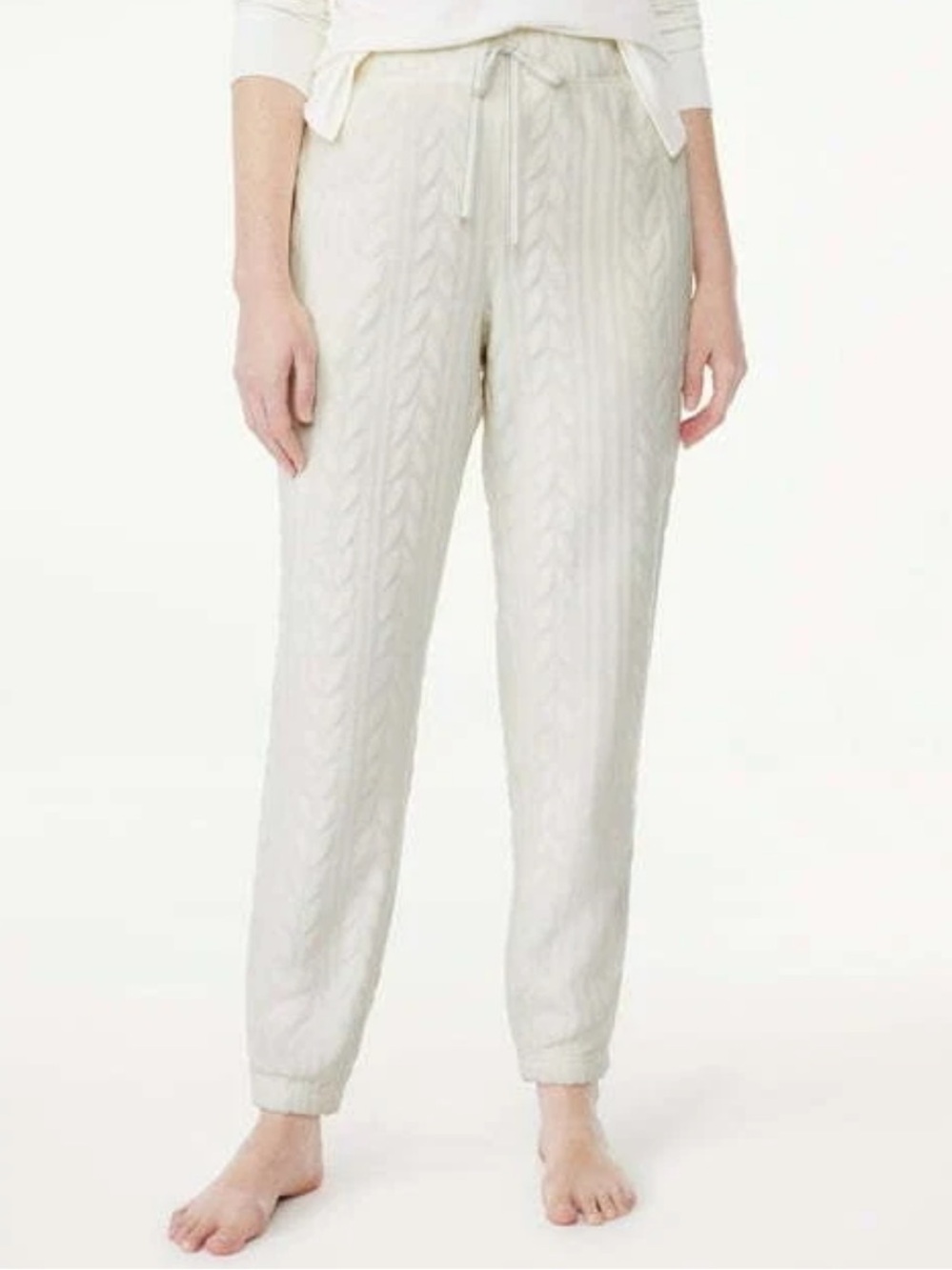Joyspun Women's Plush Cable Knit Sleep Joggers - Winter White
